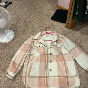 Pink and Cream Plaid Blazer Cozy Wool Blend